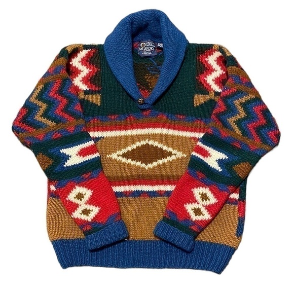 Muskoka Lakes Vintage Shetland Wool Shawl Collar Southwest Sweater /Size Medium - Picture 1 of 12